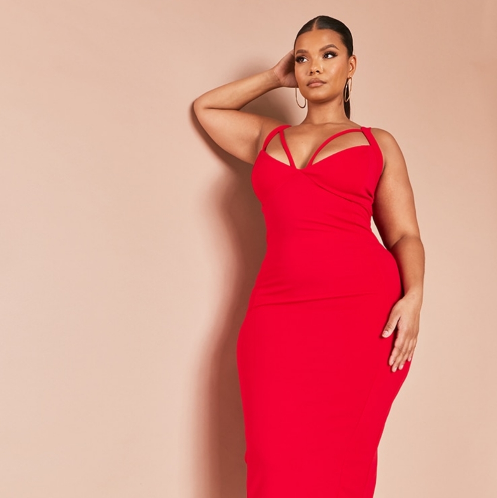Pretty Little Thing Red Double Strap Detail Midi Dress (Plus)